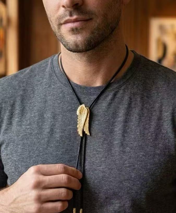 "Angel Wings" Vintage Brass Bolo Tie - Mythological Guardian Jewelry Gift for Men & Women