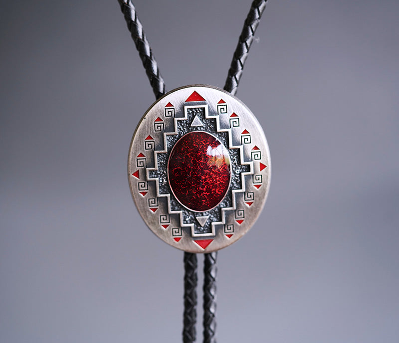 The Crimson Totem:Southwestern Tribal Meander Bolo Tie