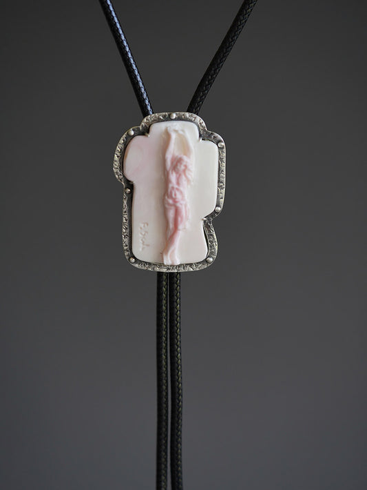 "Jesus" Italian Master Hand-Carved Queen Conch Cameo Bolo Tie in S990 Pure Silver