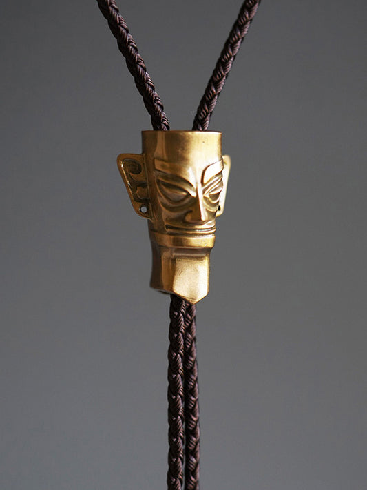 Artical Heart Sanxingdui Bronze Mask Bolo Tie