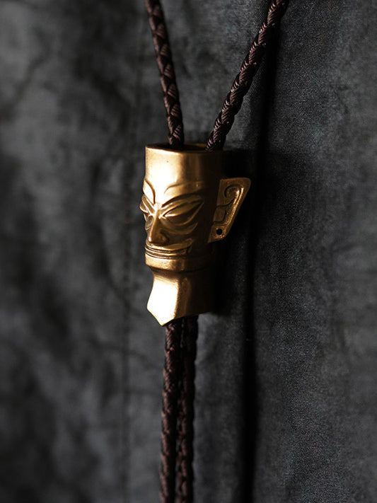 Artical Heart Sanxingdui Bronze Mask Bolo Tie