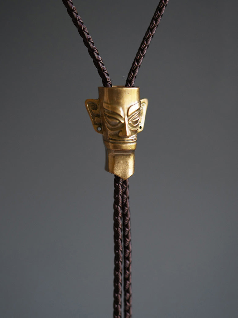 Artical Heart Sanxingdui Bronze Mask Bolo Tie
