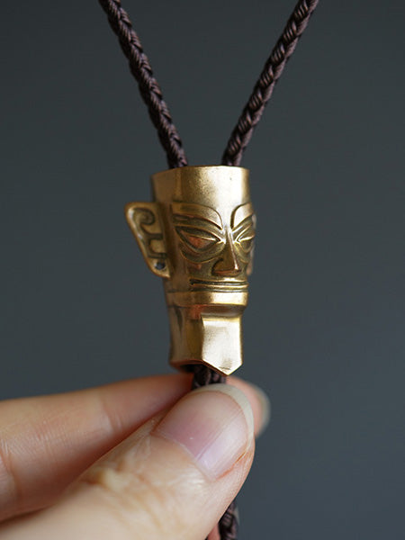 Artical Heart Sanxingdui Bronze Mask Bolo Tie