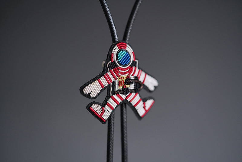 The Interstellar Drifter:Zardosi Hand-Embroidered Astronaut Bolo Tie