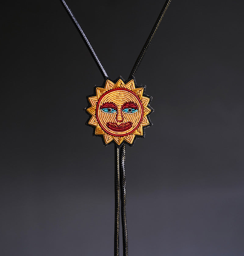 Hymn to the Sun:Zardosi Hand-Embroidered Mythological Solar Bolo Tie