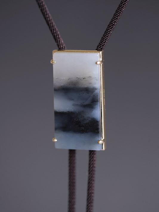 MOUNTAINS 18K Gold with Hetian Blue and White Jade Bolo Tie