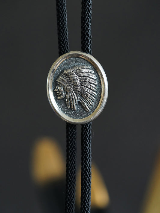 NATIVE AMERICAN CHIEF S999 Silver Bolo Tie
