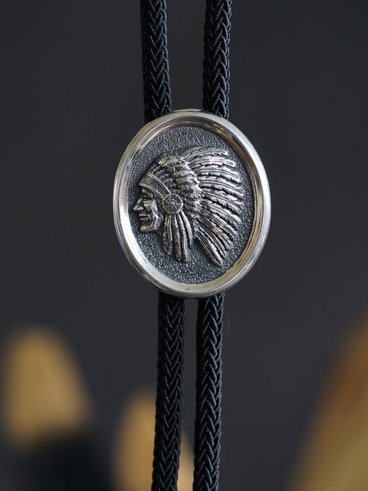 NATIVE AMERICAN CHIEF S999 Silver Bolo Tie