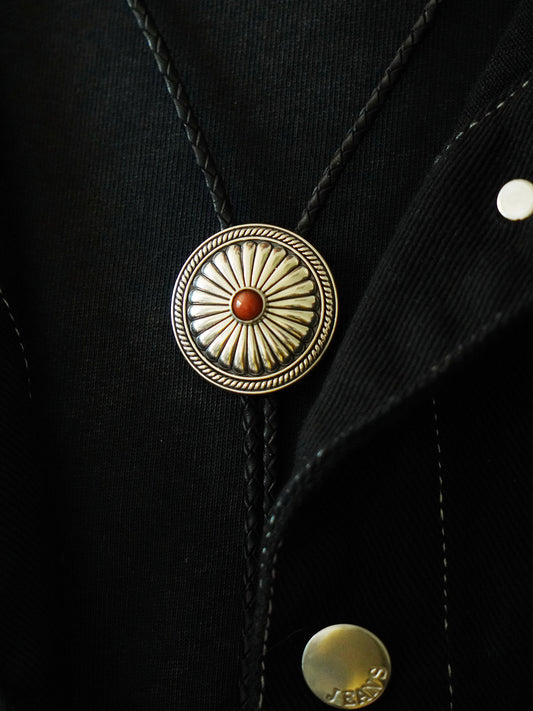 CHRYSANTHEMUM S999 Silver with South Red Agate Bolo Tie