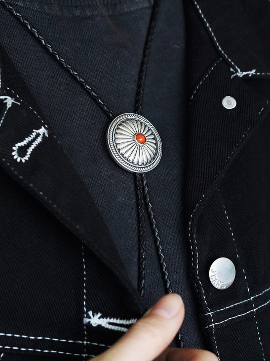 CHRYSANTHEMUM S999 Silver with South Red Agate Bolo Tie