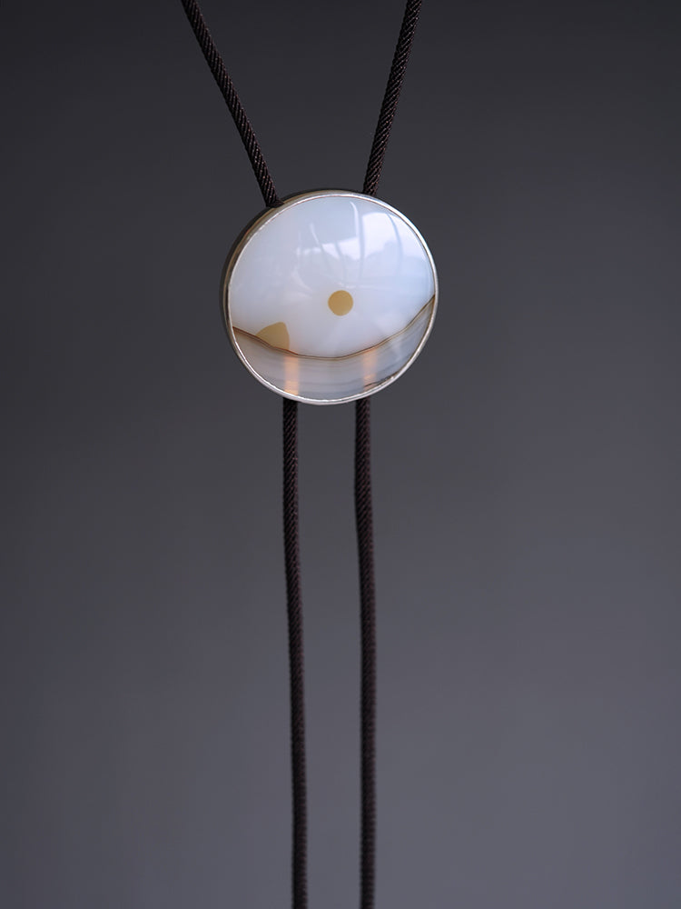 The Dawn Horizon: 925 Sterling Silver withnatural Ocean Chalcedony Bolo Tie