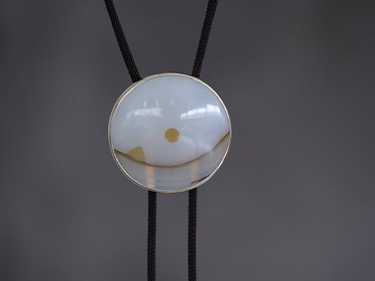 The Dawn Horizon: 925 Sterling Silver withnatural Ocean Chalcedony Bolo Tie