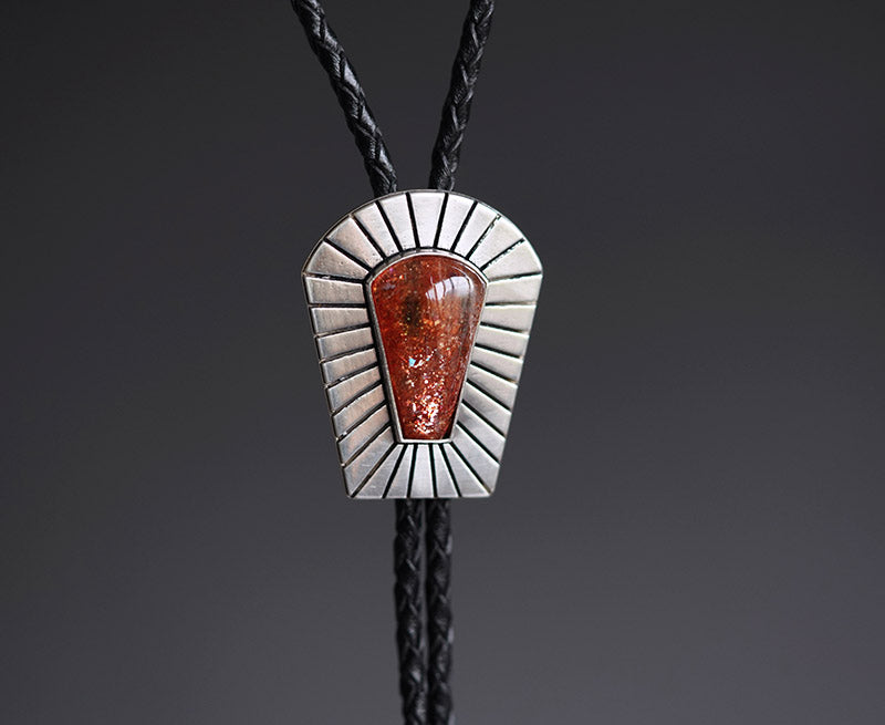 "The Sovereign Rays" Sterling Silver Natural Sunstone Bolo Tie