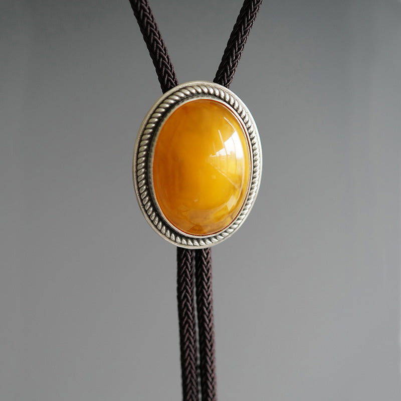 Poetry of Time" — Handcrafted S999 Fine Silver Natural Amber Bolo Tie