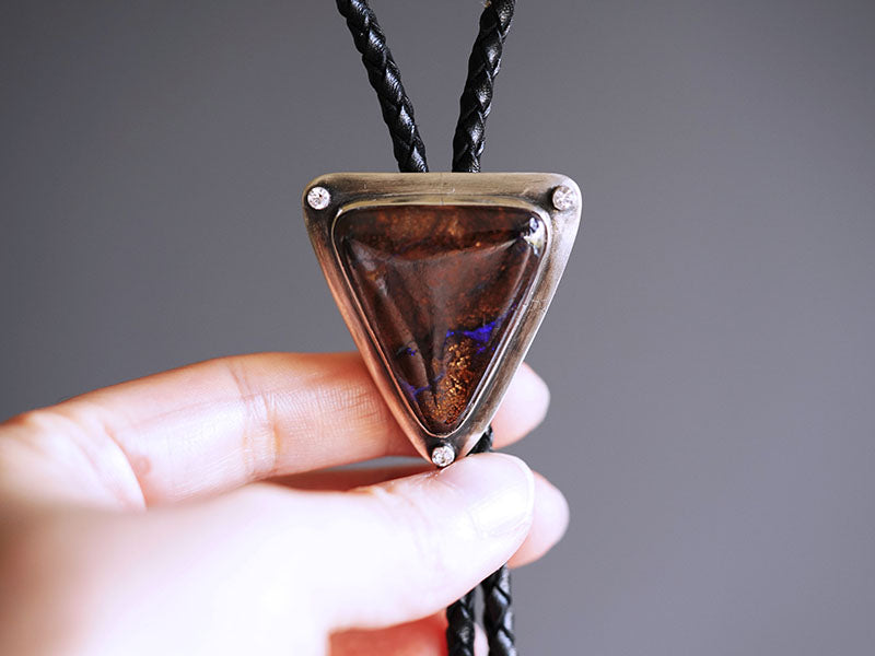 "Volcanic Core" — Handcrafted S925 Fine Silver Natural Boulder Opal Bolo Tie