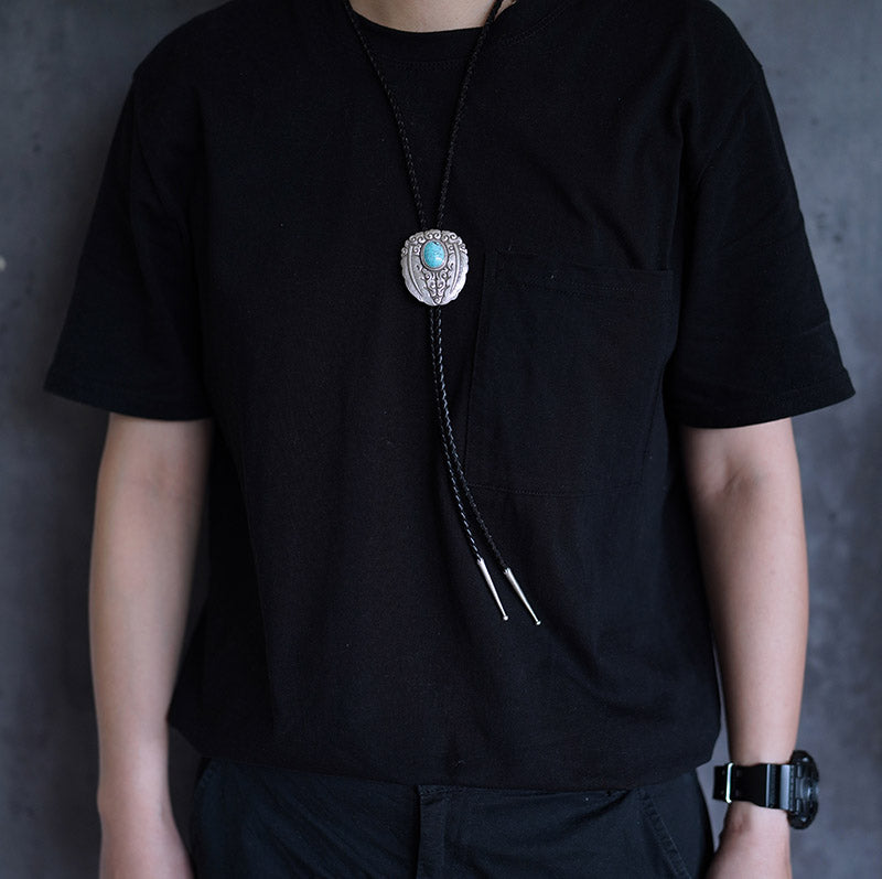 Hand-Chased S999 Fine Silver Bolo Tie - The Sacred Lotus & Imperial Turquoise