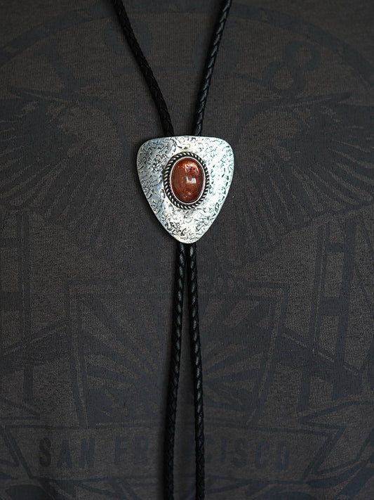Shield of Light: Sunstone & Hammered Silver Bolo Tie