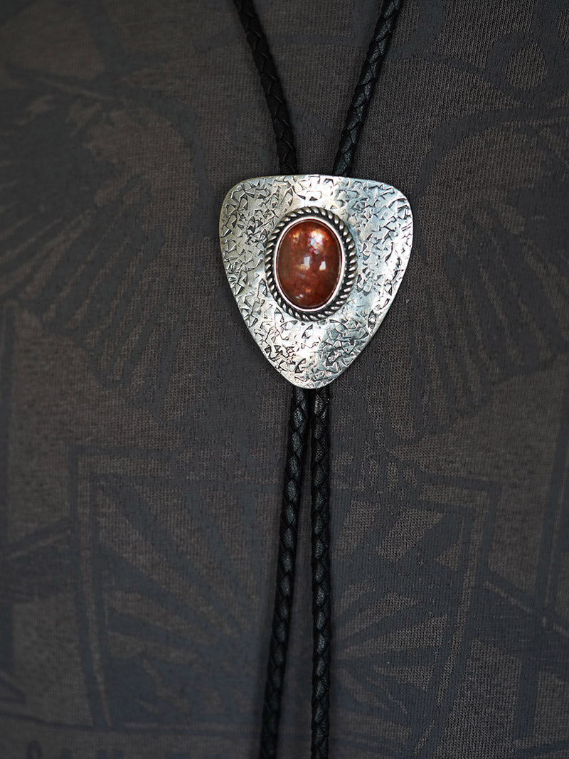 Shield of Light: Sunstone & Hammered Silver Bolo Tie