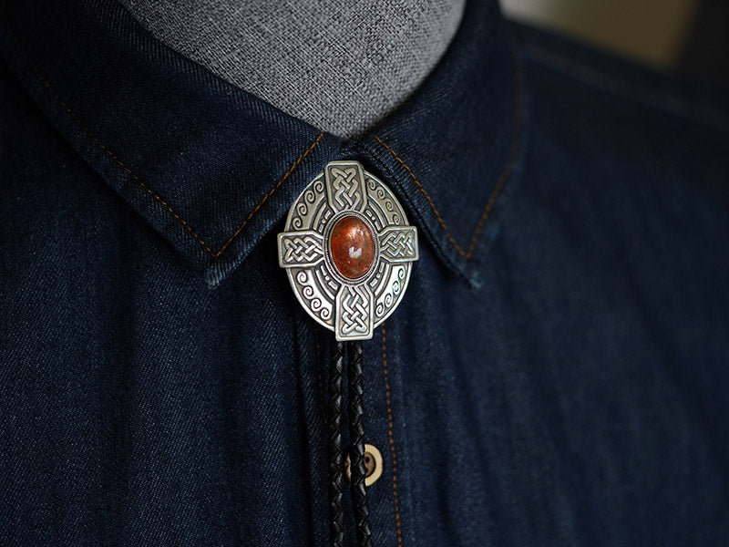 The Solis Cross:S999 Silver Celtic Knot with Sunstone Bolo Tie