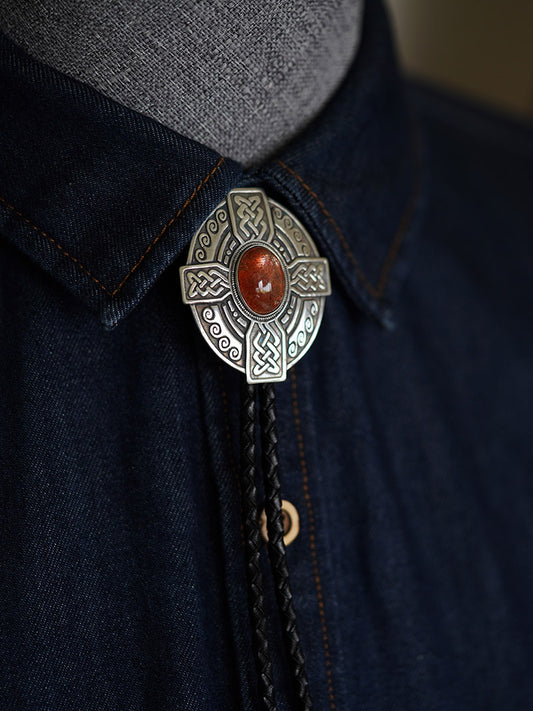 The Solis Cross:S999 Silver Celtic Knot with Sunstone Bolo Tie