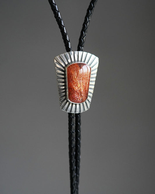 Shield of Light – OOAK S999 Fine Silver Sunstone Bolo Tie