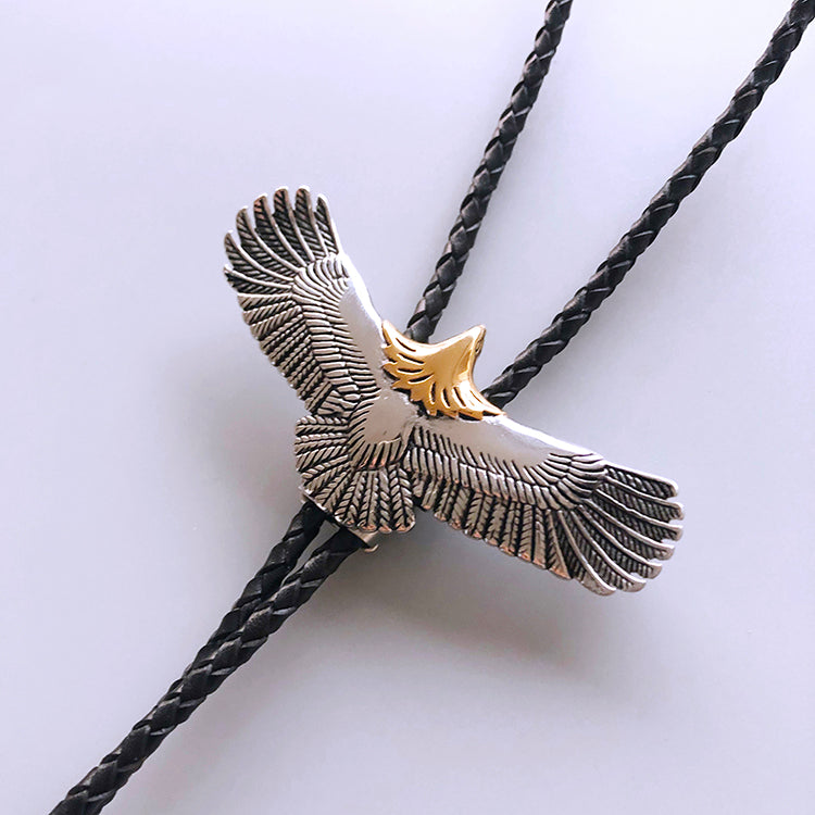 Stainless Steel Golden-Headed Eagle Bolo Tie