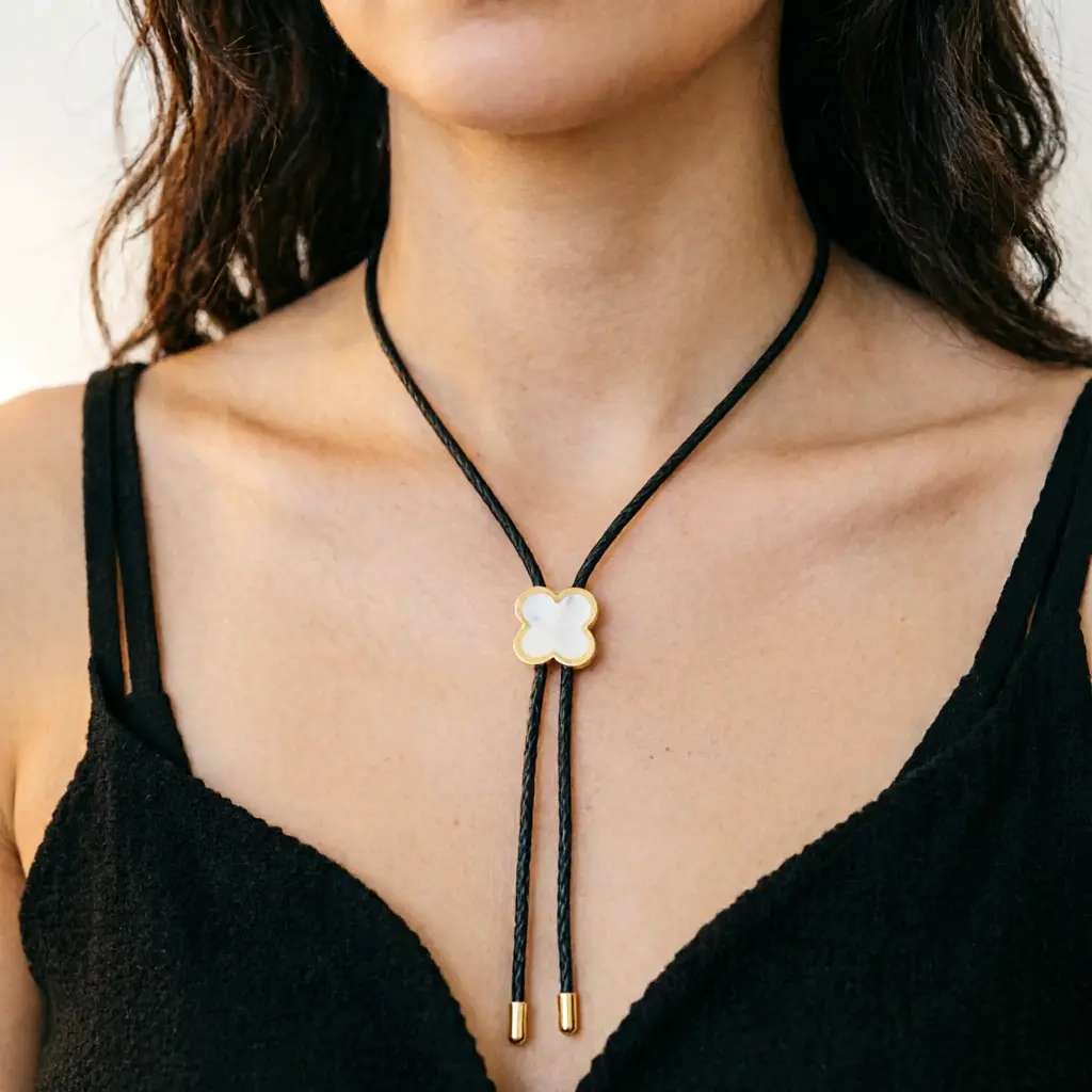 "Lucky Clover" Bolo Tie - 14K Gold-Plated Natural Mother-of-Pearl Necklace