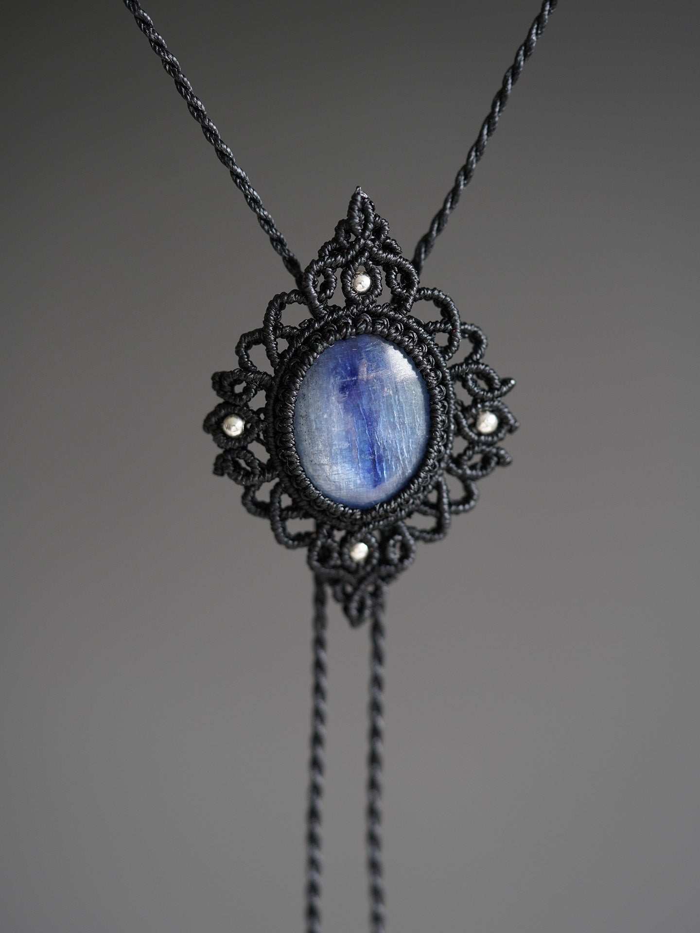 [OOAK] Artisan Macramé Bolo Tie - The Gothic Shield & Midnight Kyanite