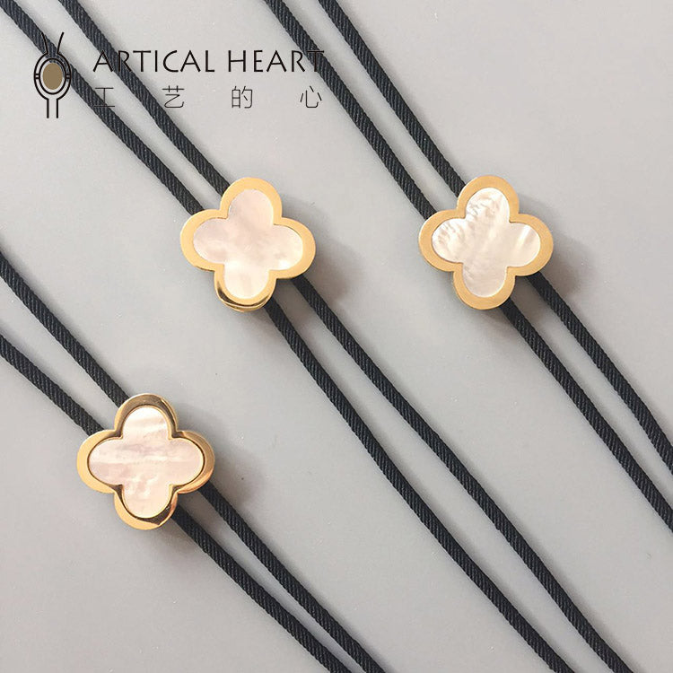 "Lucky Clover" Bolo Tie - 14K Gold-Plated Natural Mother-of-Pearl Necklace