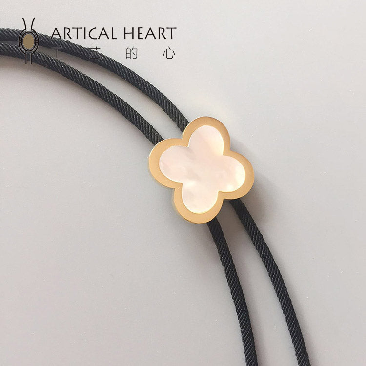 "Lucky Clover" Bolo Tie - 14K Gold-Plated Natural Mother-of-Pearl Necklace