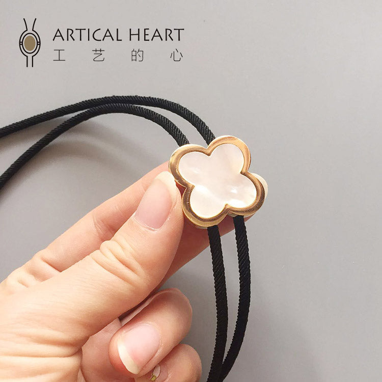"Lucky Clover" Bolo Tie - 14K Gold-Plated Natural Mother-of-Pearl Necklace