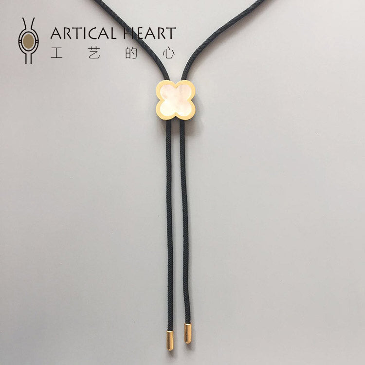"Lucky Clover" Bolo Tie - 14K Gold-Plated Natural Mother-of-Pearl Necklace