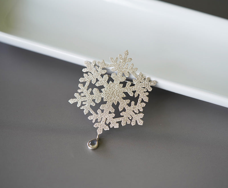 “Transient Bloom” Hand Made Silver with Moonstone Brooch