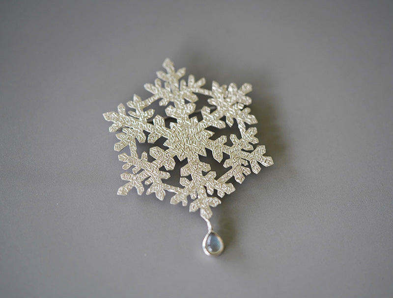 “Transient Bloom” Hand Made Silver with Moonstone Brooch