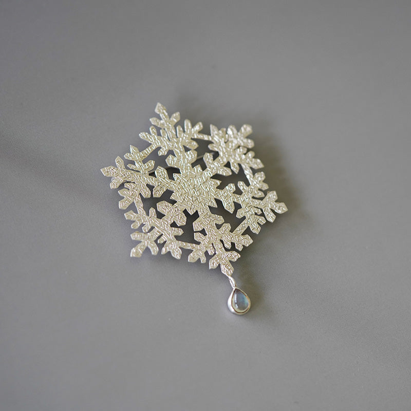 “Transient Bloom” Hand Made Silver with Moonstone Brooch