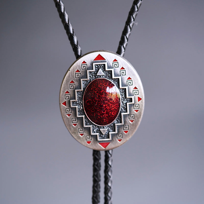 The Crimson Totem：Southwestern Tribal Meander Bolo Tie