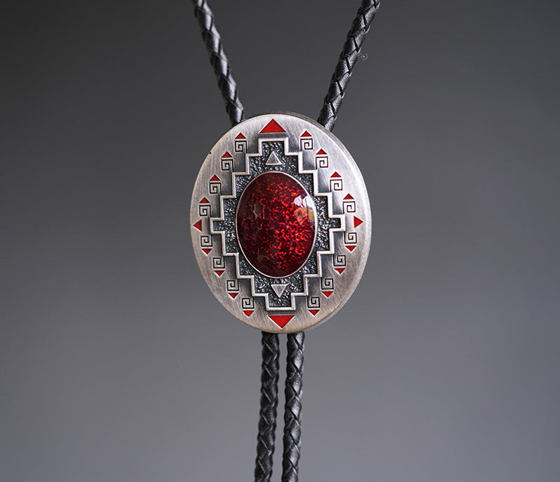 The Crimson Totem：Southwestern Tribal Meander Bolo Tie