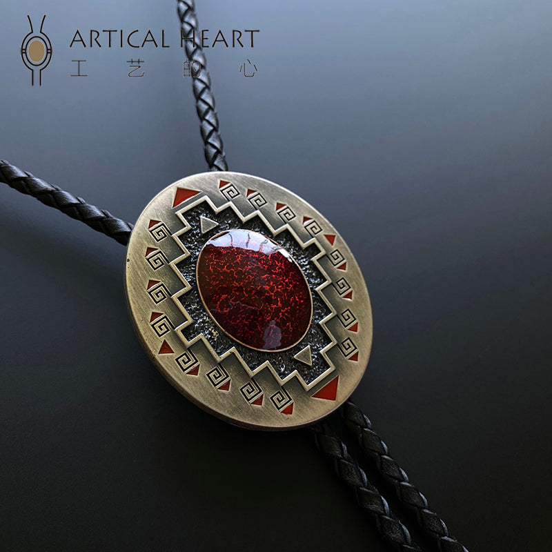 The Crimson Totem：Southwestern Tribal Meander Bolo Tie