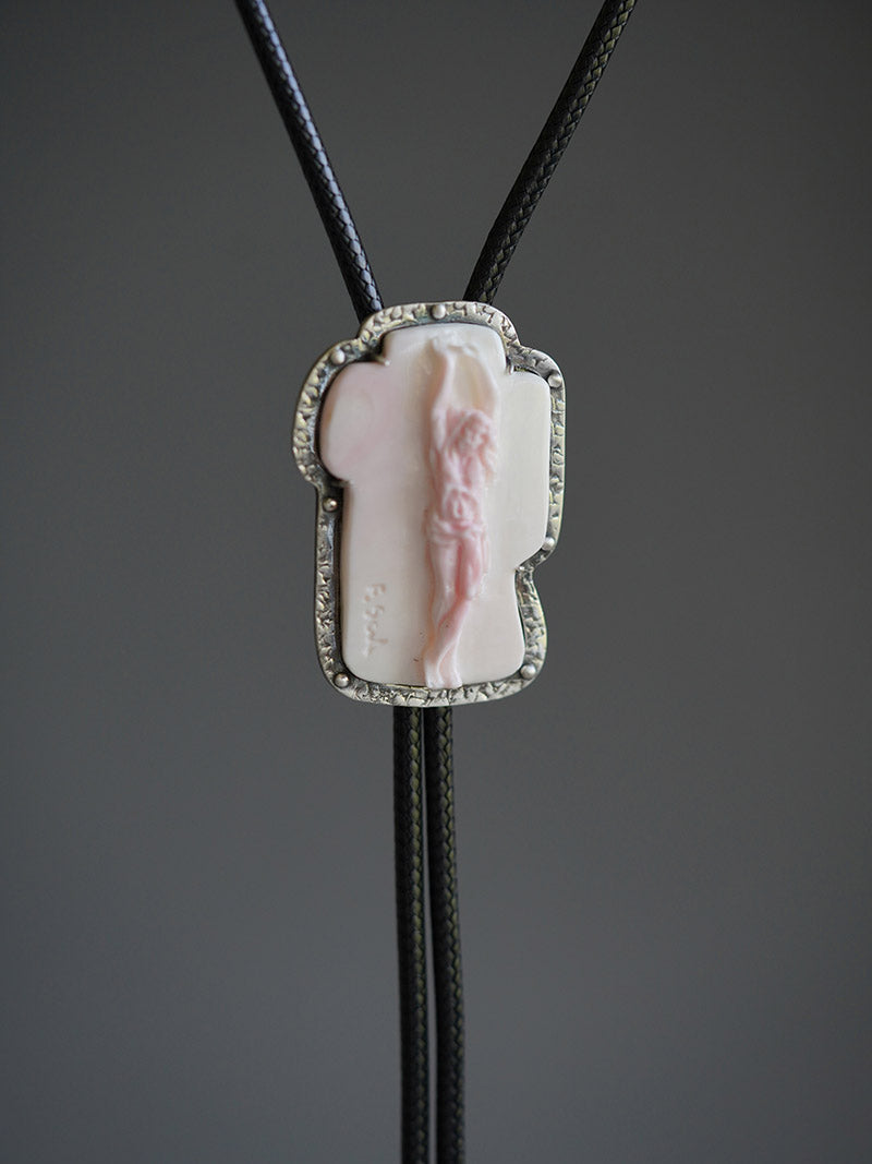 "Jesus" Italian Master Hand-Carved Queen Conch Cameo Bolo Tie in S990 Pure Silver