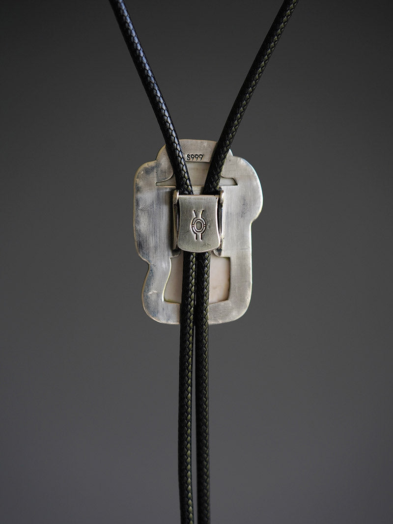 "Jesus" Italian Master Hand-Carved Queen Conch Cameo Bolo Tie in S990 Pure Silver