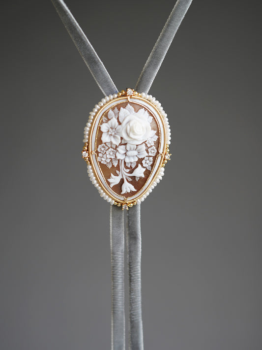 "Floral Elegance" Authentic Italian Hand-Carved Cameo Bolo Tie | Luxury Artisan Western Tie