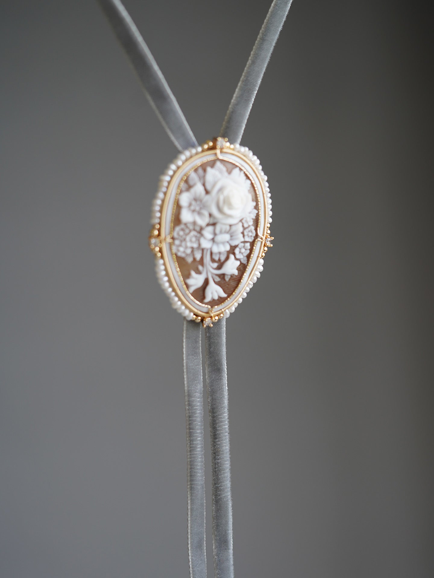 "Floral Elegance" Authentic Italian Hand-Carved Cameo Bolo Tie | Luxury Artisan Western Tie