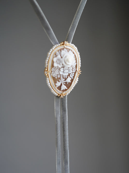 "Floral Elegance" Authentic Italian Hand-Carved Cameo Bolo Tie | Luxury Artisan Western Tie