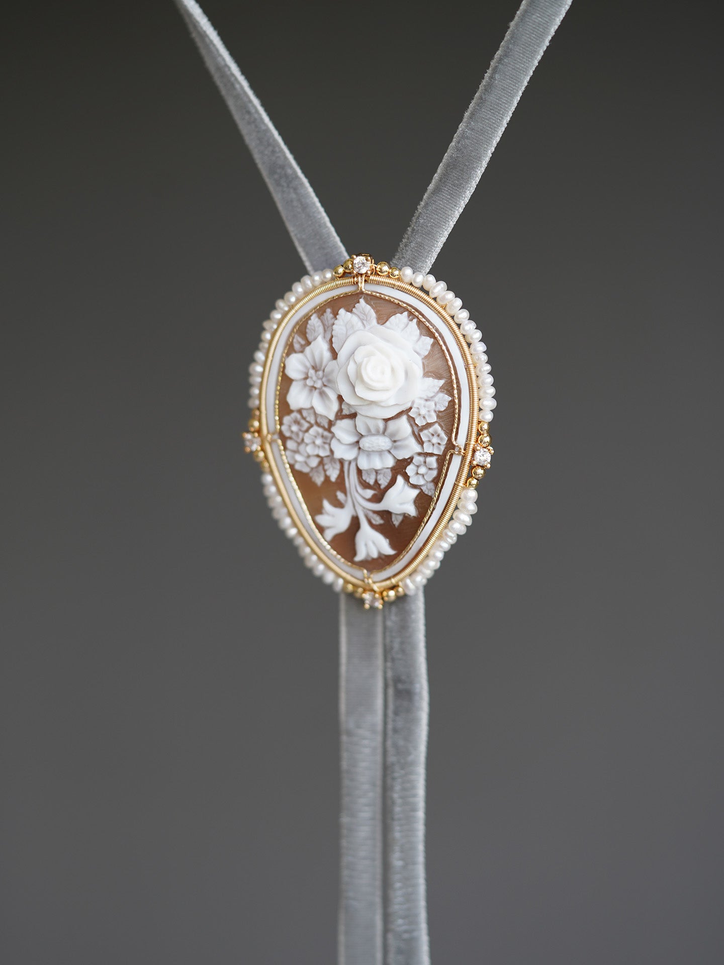 "Floral Elegance" Authentic Italian Hand-Carved Cameo Bolo Tie | Luxury Artisan Western Tie