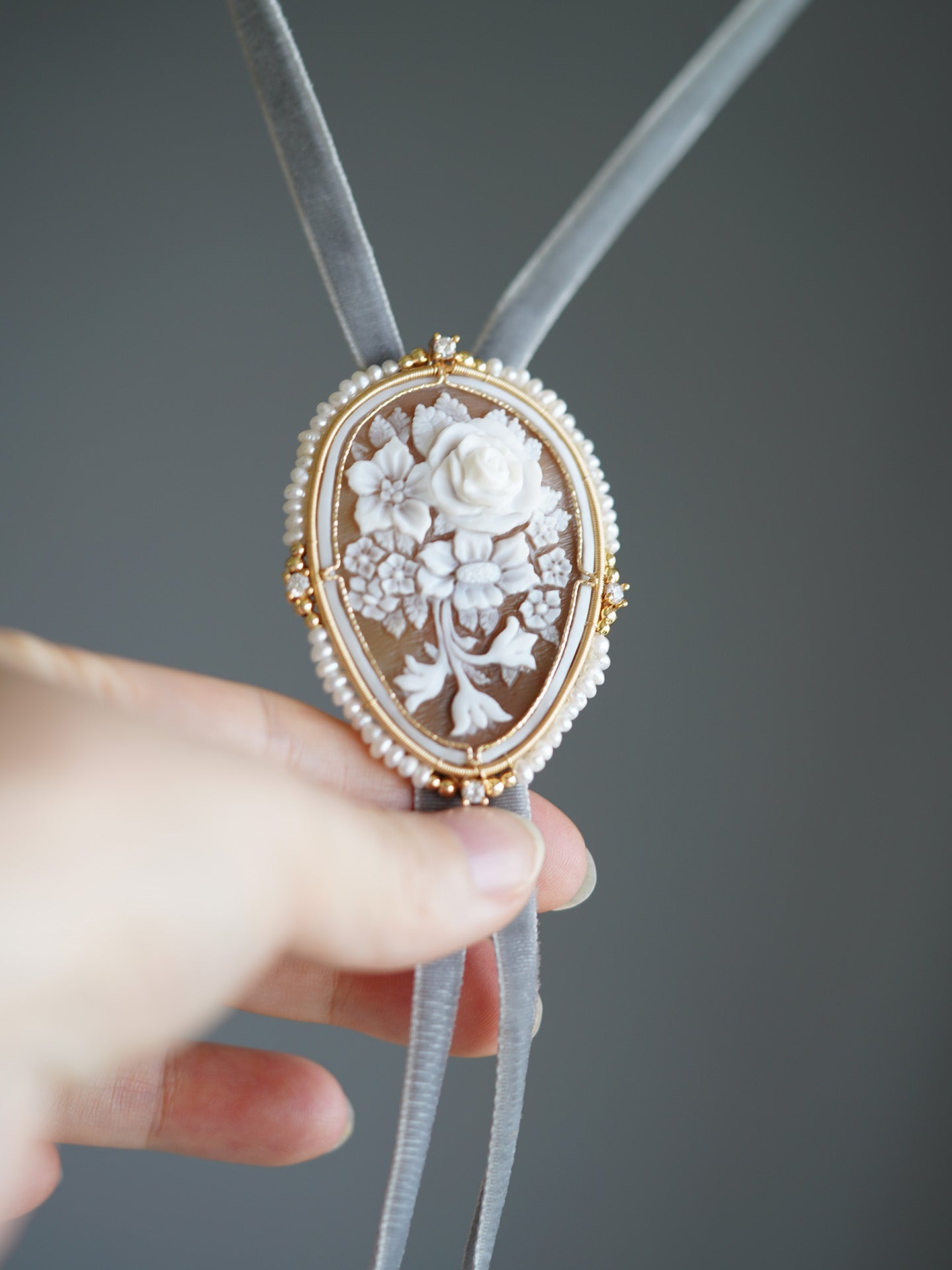 "Floral Elegance" Authentic Italian Hand-Carved Cameo Bolo Tie | Luxury Artisan Western Tie