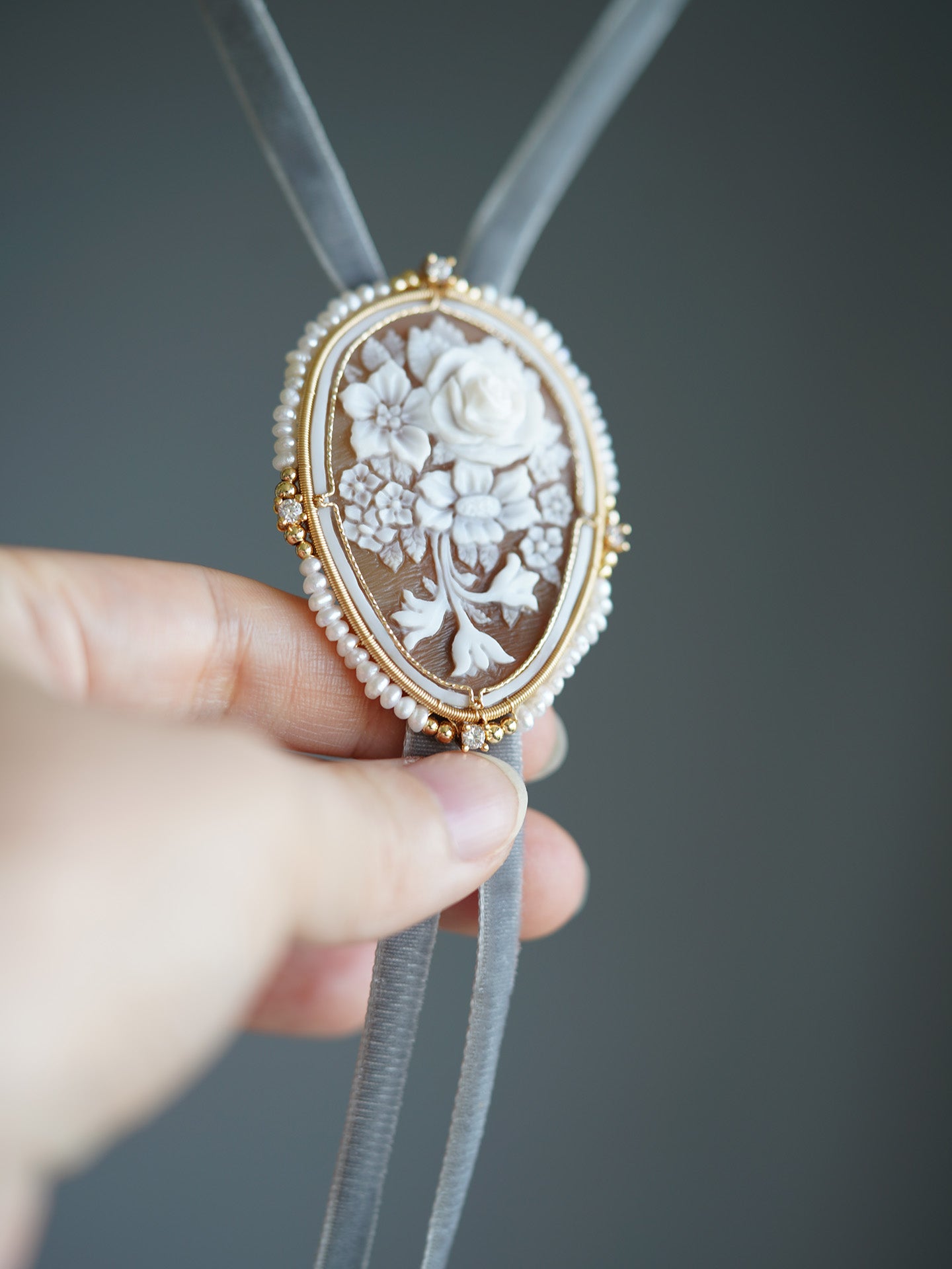 "Floral Elegance" Authentic Italian Hand-Carved Cameo Bolo Tie | Luxury Artisan Western Tie