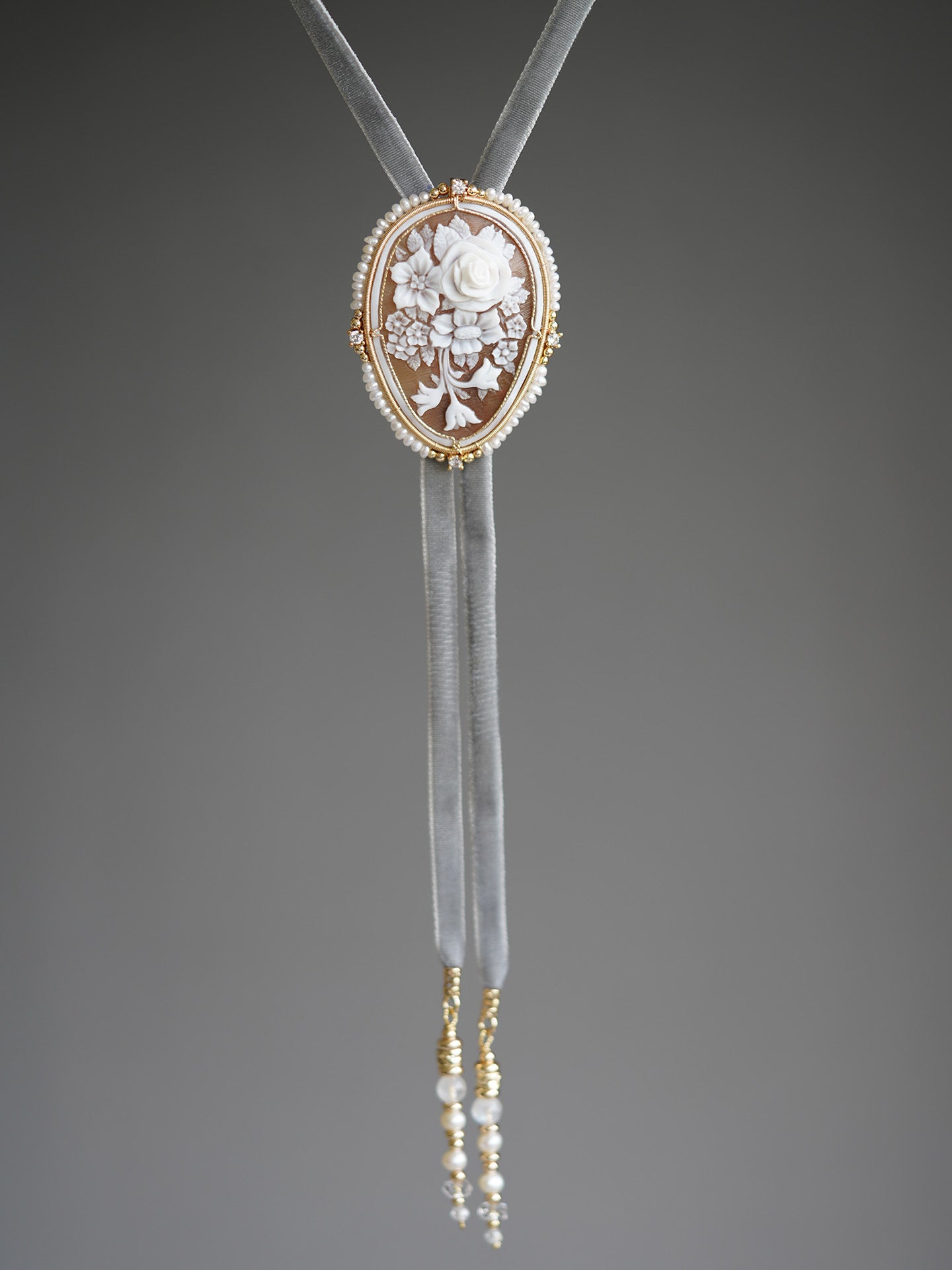 "Floral Elegance" Authentic Italian Hand-Carved Cameo Bolo Tie | Luxury Artisan Western Tie