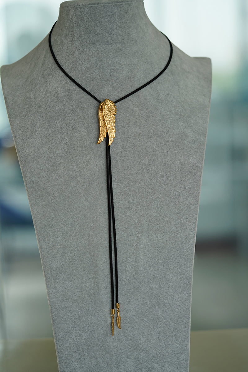 "Angel Wings" Vintage Brass Bolo Tie - Mythological Guardian Jewelry Gift for Men & Women