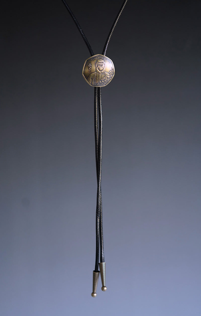 "Victory Belongs to Us" Medical Commemorative Bolo Tie - Antique Brass Rod of Asclepius Gift for Doctors & Nurses