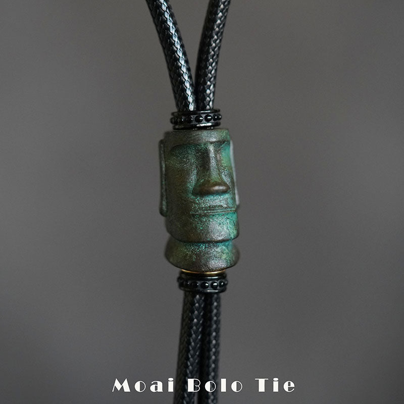 "Moai" Easter Island Monolith Bolo Tie - Antique Verdigris Bronze Artifact Edition